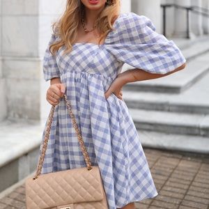 Blue Gingham Print Dress